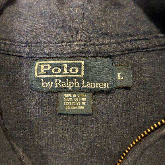 Men's L Polo Ralph Lauren Full Zip Knit Hoodie Blue Sweater Fleece Vintage - Picture 2 of 6